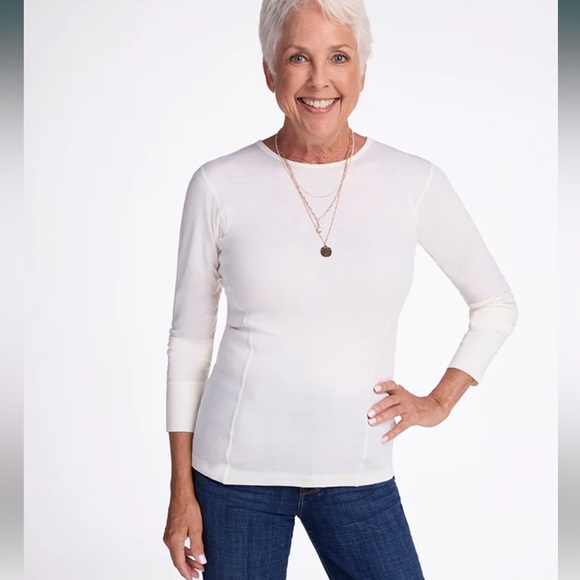 Woolx NWOT Hannah Merino Wool Long Sleeve Cold Weather Top in Buttercream - Picture 7 of 11